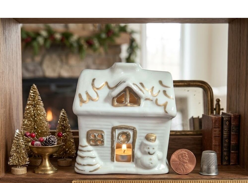 Vintage J.S.N.Y. Ceramic Christmas Village House Tea Light Holder